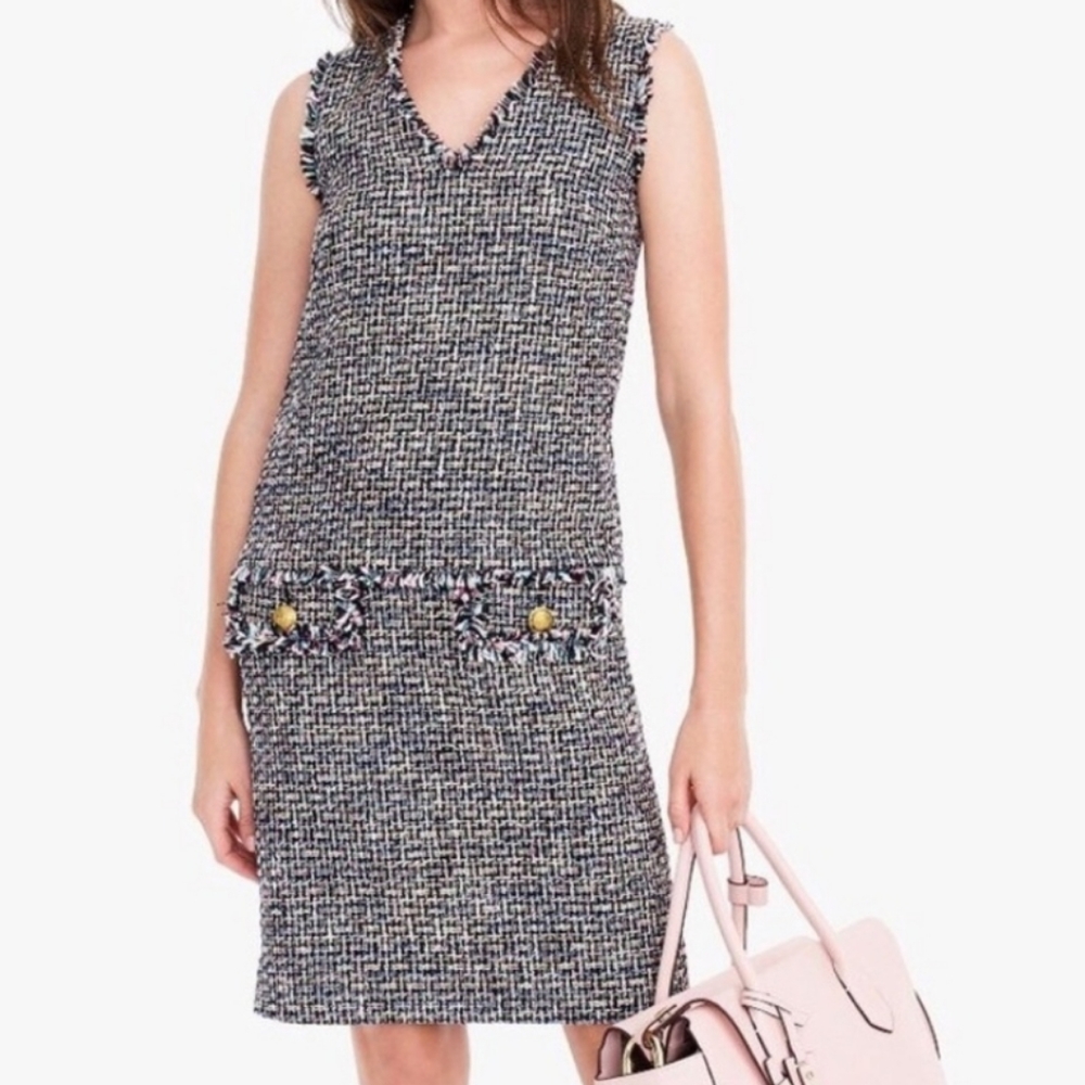 J. Crew V-neck fringe sheath dress in multicolor metallic tweed